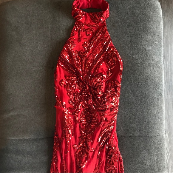 Cherry Red Halter Gown - Picture 6 of 10